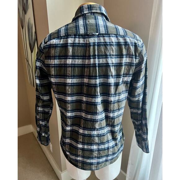 Jach's olive, blue flannel buttondown shirt size M - Picture 3 of 5